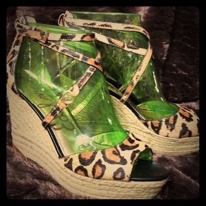 Sam Edelman Pony Fur Leopard wedge Sandals